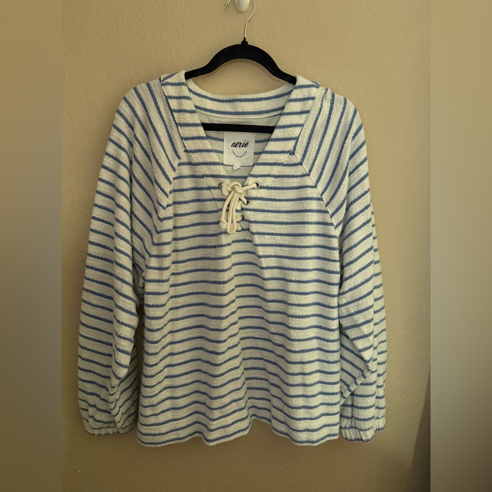 Aerie Blue and White Striped Sweater size large